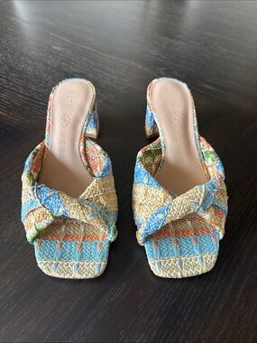 Katy Perry Tooliped Twisted Woven Braided Multicolor Slide Mules NEW 7.5M